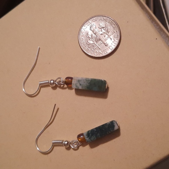 SOLD agate drop hook earrings silvertone - Picture 2 of 4